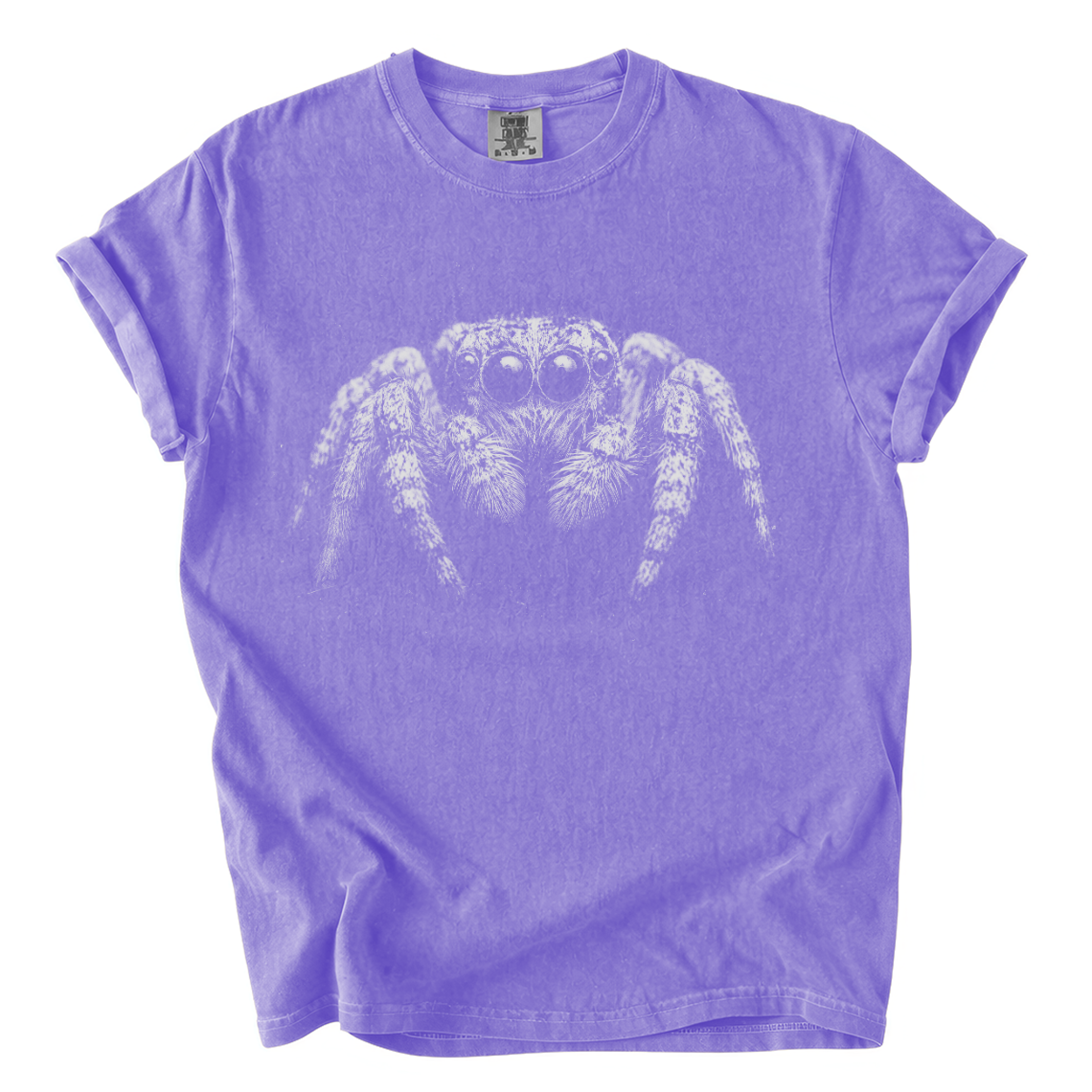 Jumping Spider Comfort Colors T-Shirt | Detailed Black and White Arachnid Graphic Tee