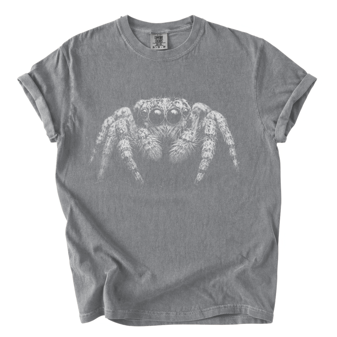 Jumping Spider Comfort Colors T-Shirt | Detailed Black and White Arachnid Graphic Tee