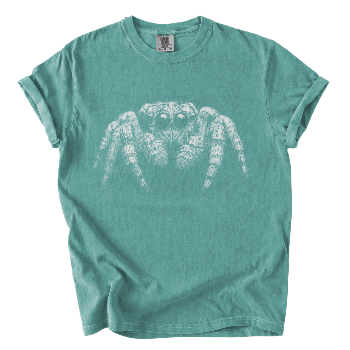 Jumping Spider Comfort Colors T-Shirt | Detailed Black and White Arachnid Graphic Tee
