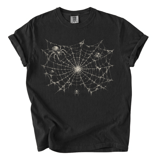 Vintage Spider Web Comfort Colors T-Shirt | Gothic Halloween Spider Graphic Tee