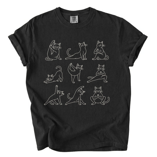 Cat Yoga Poses Shirt – Funny Cat Lover Comfort Colors Graphic Tee