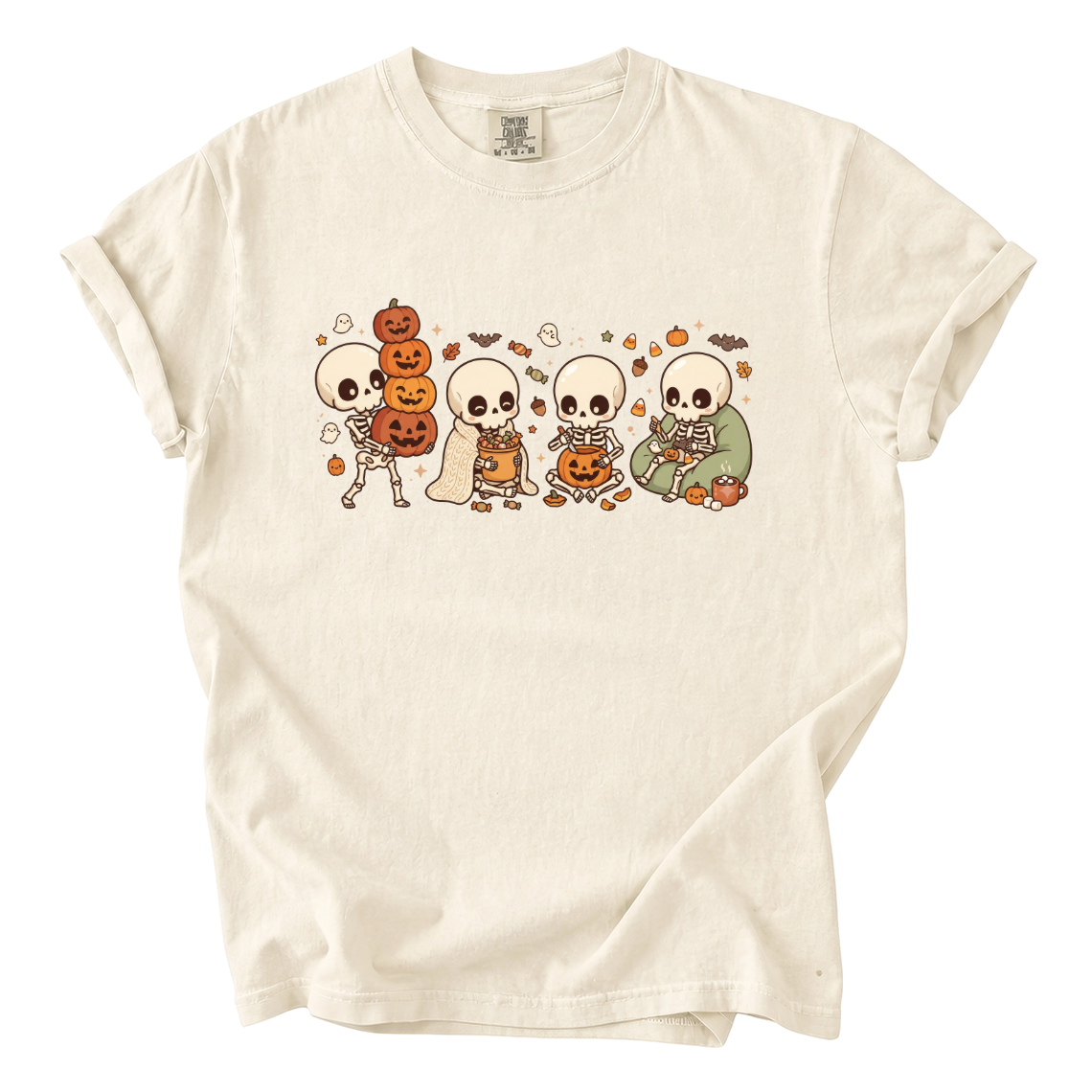 Cute Skeleton Halloween Shirt – Cozy Spooky Comfort Colors Graphic Tee