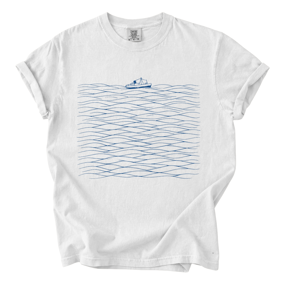 Ocean Wave Boat T-Shirt — Minimal Nautical Graphic Tee