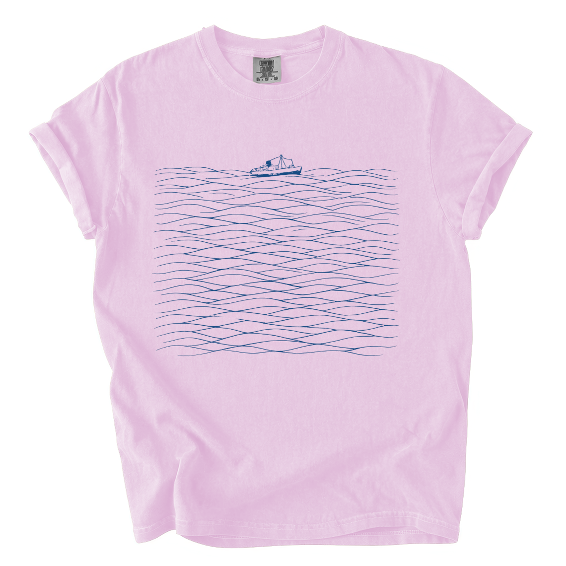 Ocean Wave Boat T-Shirt — Minimal Nautical Graphic Tee