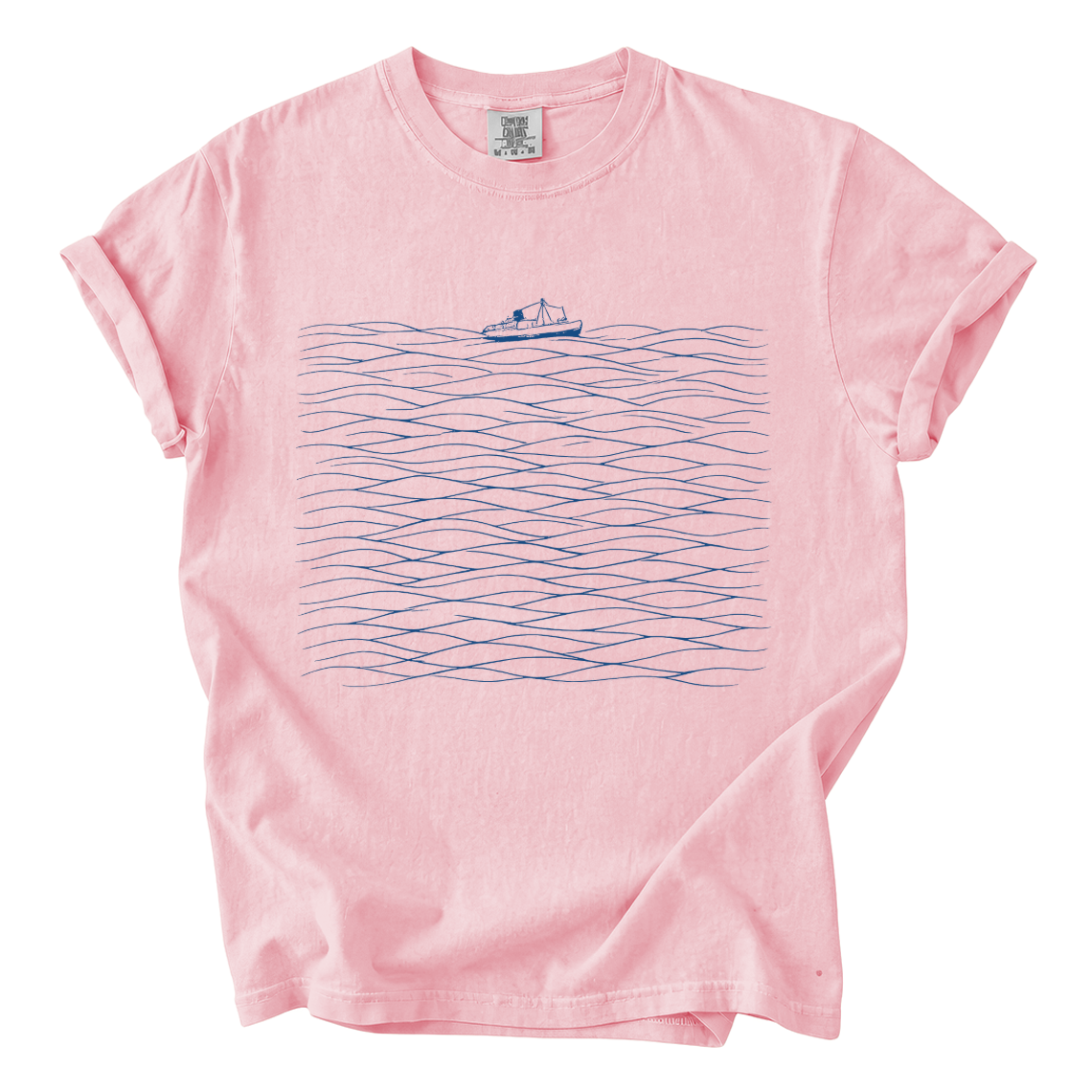 Ocean Wave Boat T-Shirt — Minimal Nautical Graphic Tee