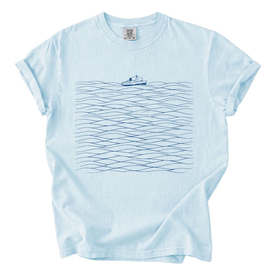 Ocean Wave Boat T-Shirt — Minimal Nautical Graphic Tee