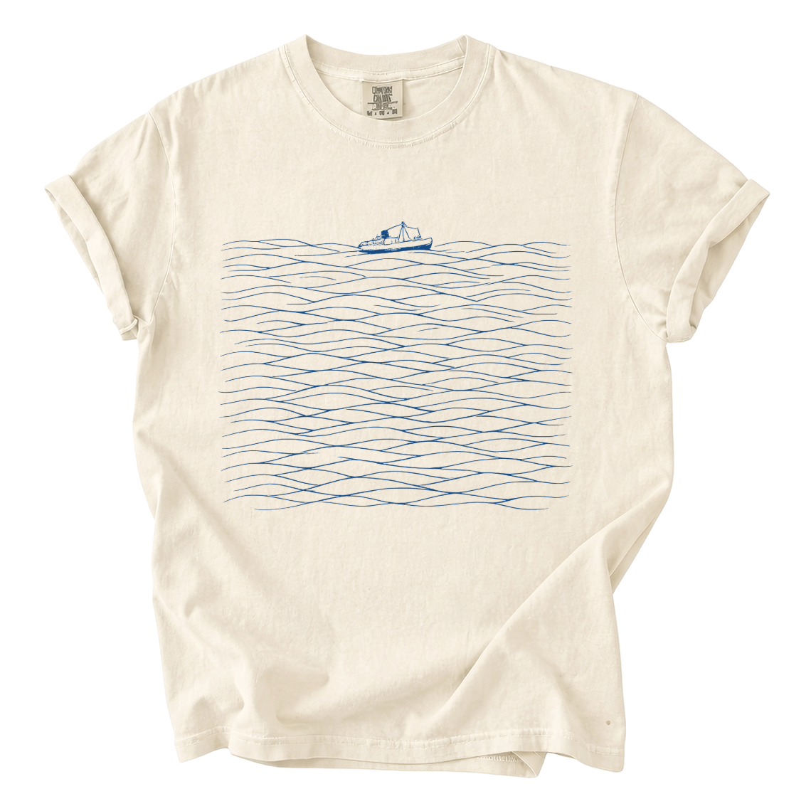 Ocean Wave Boat T-Shirt — Minimal Nautical Graphic Tee