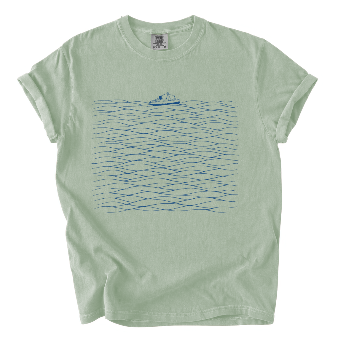 Ocean Wave Boat T-Shirt — Minimal Nautical Graphic Tee