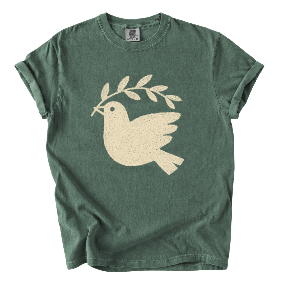 Dove and Olive Branch Shirt – Folk Art Peace Comfort Colors Graphic Tee