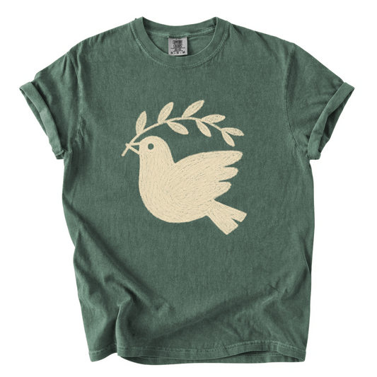Dove and Olive Branch Shirt – Folk Art Peace Comfort Colors Graphic Tee