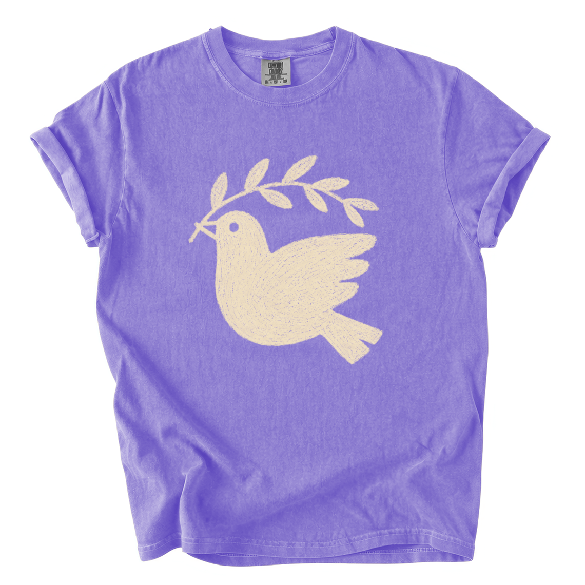 Dove and Olive Branch Shirt – Folk Art Peace Comfort Colors Graphic Tee