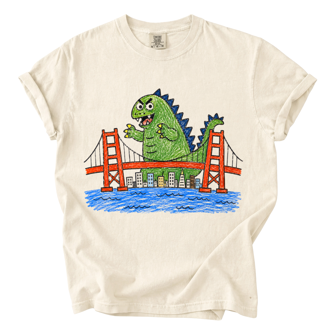 Godzilla Golden Gate Bridge Shirt – Funny Crayon Comfort Colors Tee