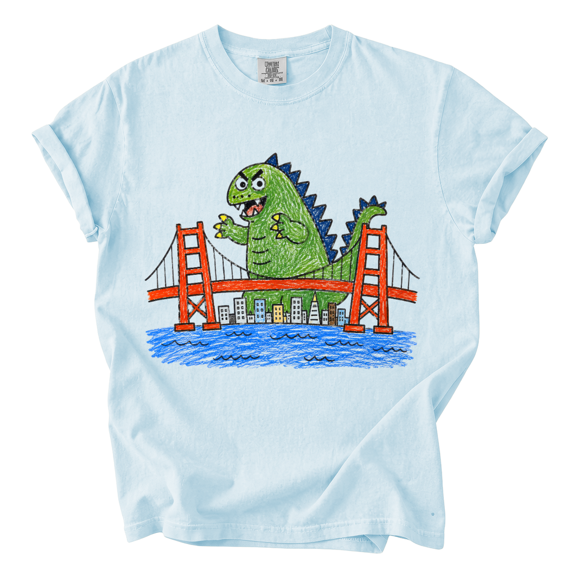 Godzilla Golden Gate Bridge Shirt – Funny Crayon Comfort Colors Tee