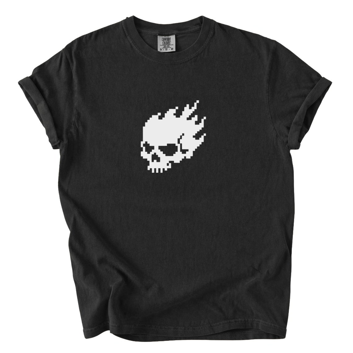 Flaming Pixel Skull Shirt – Retro Gamer Comfort Colors Graphic Tee