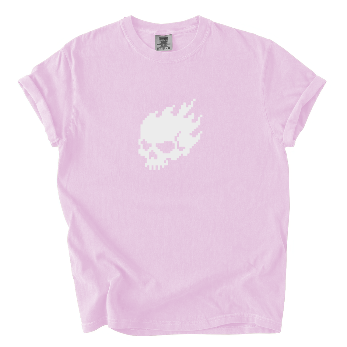 Flaming Pixel Skull Shirt – Retro Gamer Comfort Colors Graphic Tee
