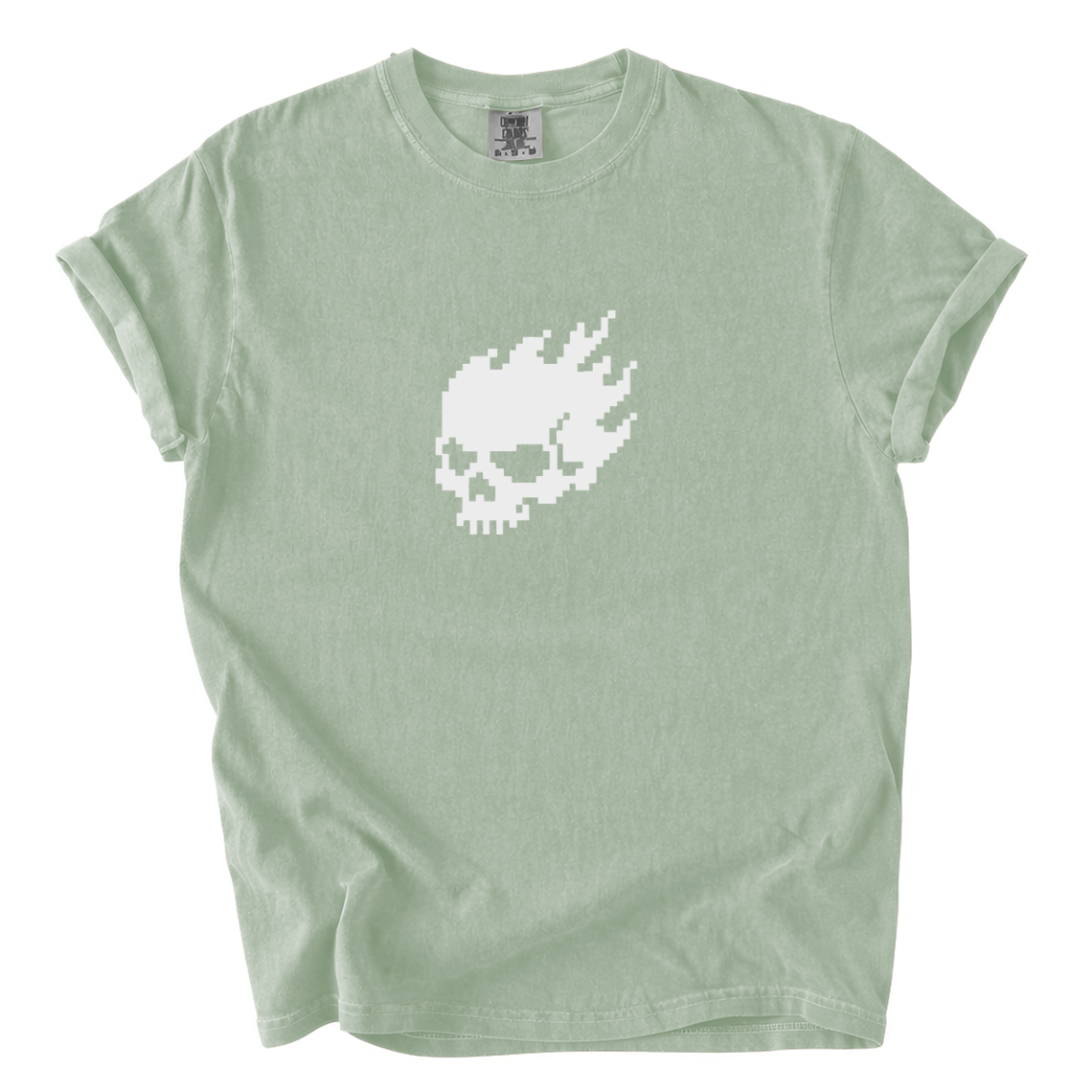 Flaming Pixel Skull Shirt – Retro Gamer Comfort Colors Graphic Tee