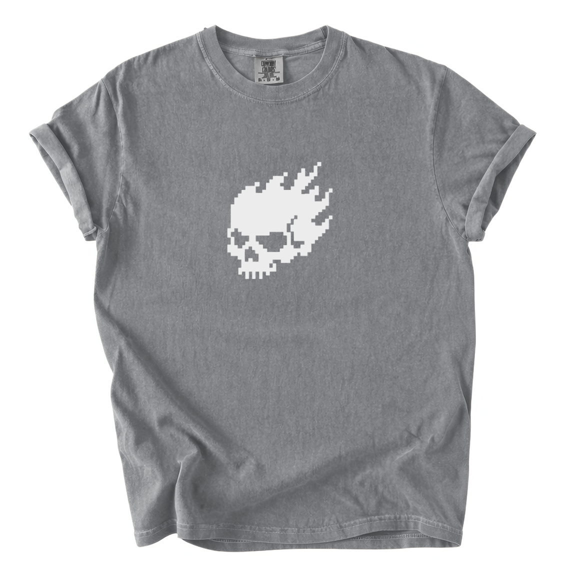 Flaming Pixel Skull Shirt – Retro Gamer Comfort Colors Graphic Tee