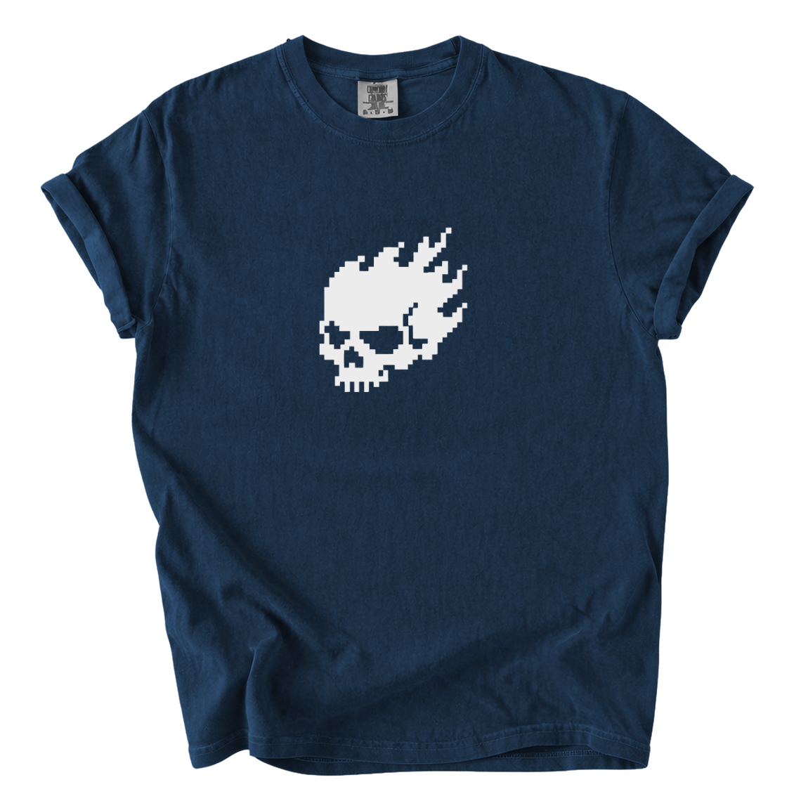 Flaming Pixel Skull Shirt – Retro Gamer Comfort Colors Graphic Tee