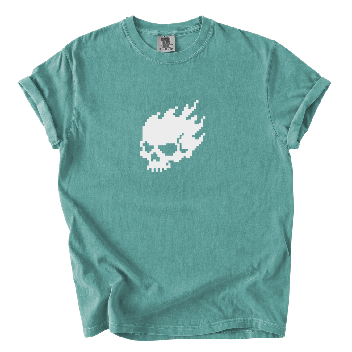 Flaming Pixel Skull Shirt – Retro Gamer Comfort Colors Graphic Tee