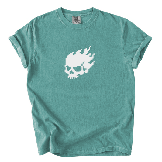 Flaming Pixel Skull Shirt – Retro Gamer Comfort Colors Graphic Tee