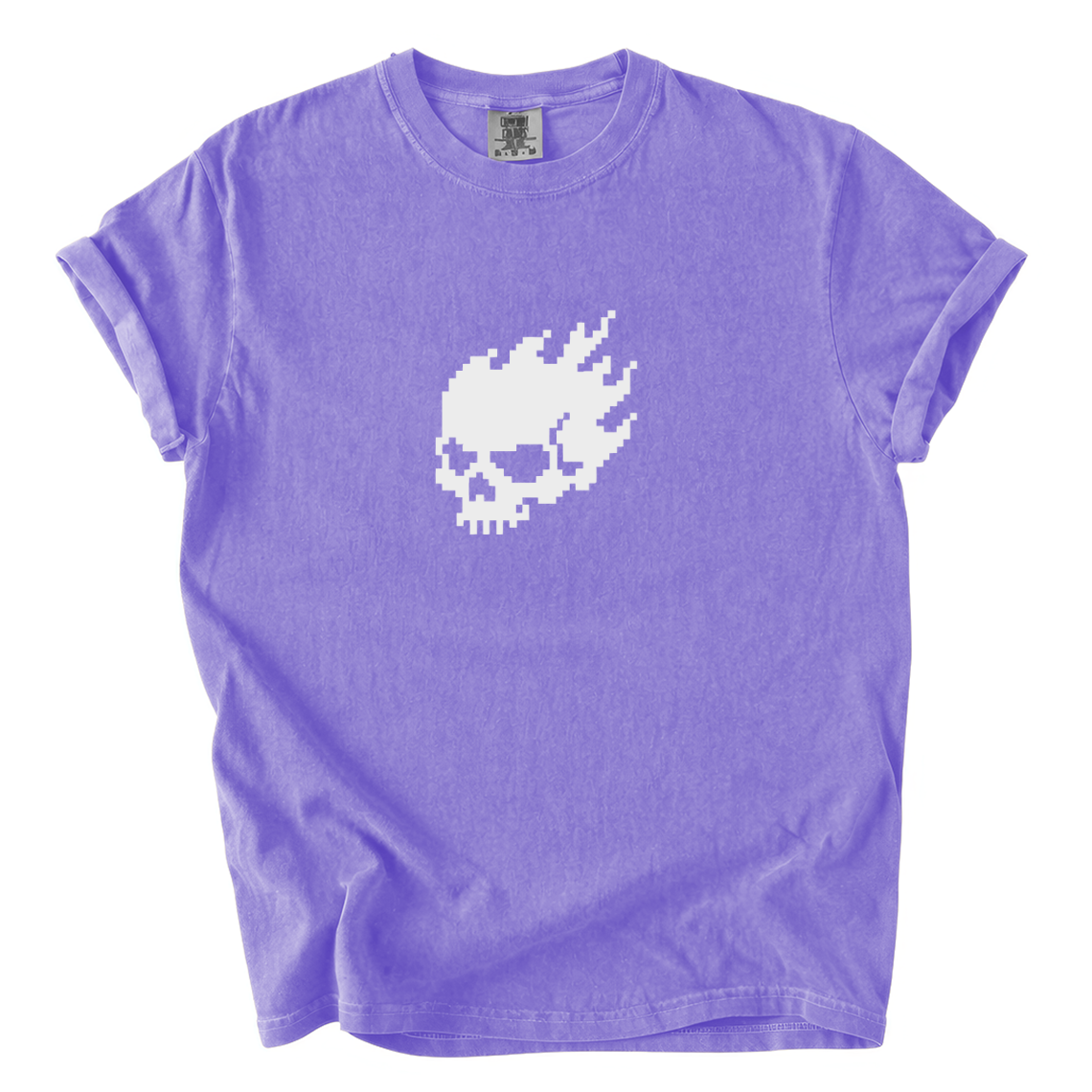 Flaming Pixel Skull Shirt – Retro Gamer Comfort Colors Graphic Tee