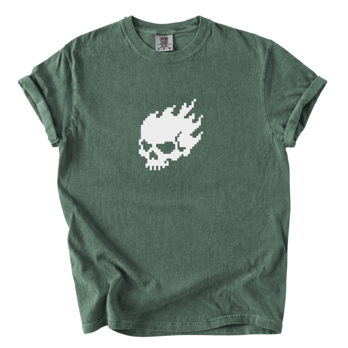 Flaming Pixel Skull Shirt – Retro Gamer Comfort Colors Graphic Tee