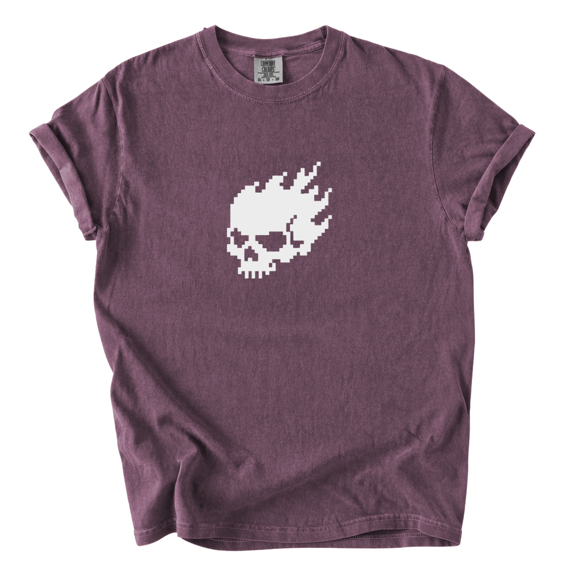 Flaming Pixel Skull Shirt – Retro Gamer Comfort Colors Graphic Tee