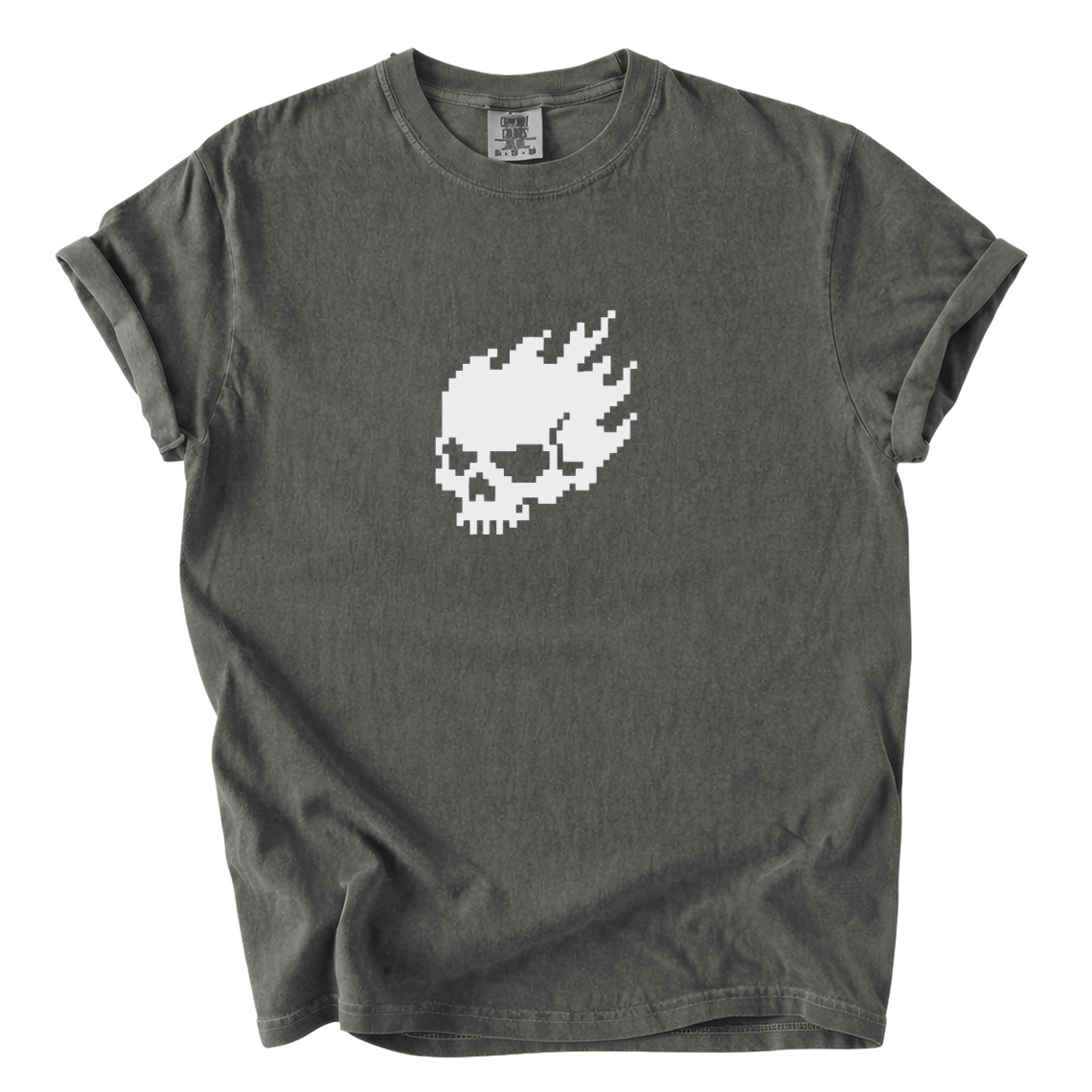 Flaming Pixel Skull Shirt – Retro Gamer Comfort Colors Graphic Tee