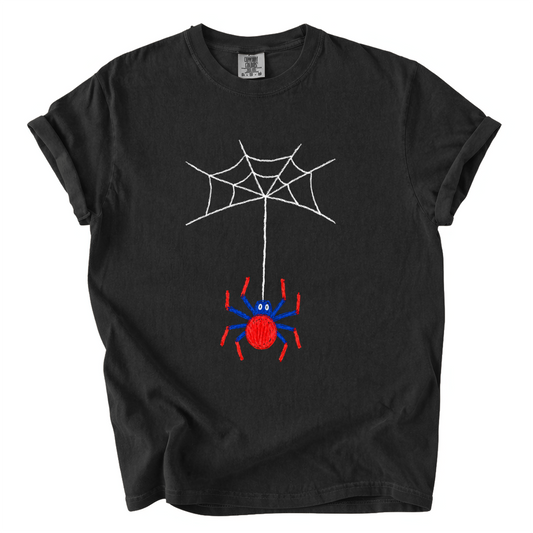Cute Hanging Spider Shirt – Hand-Drawn Web Comfort Colors Tee