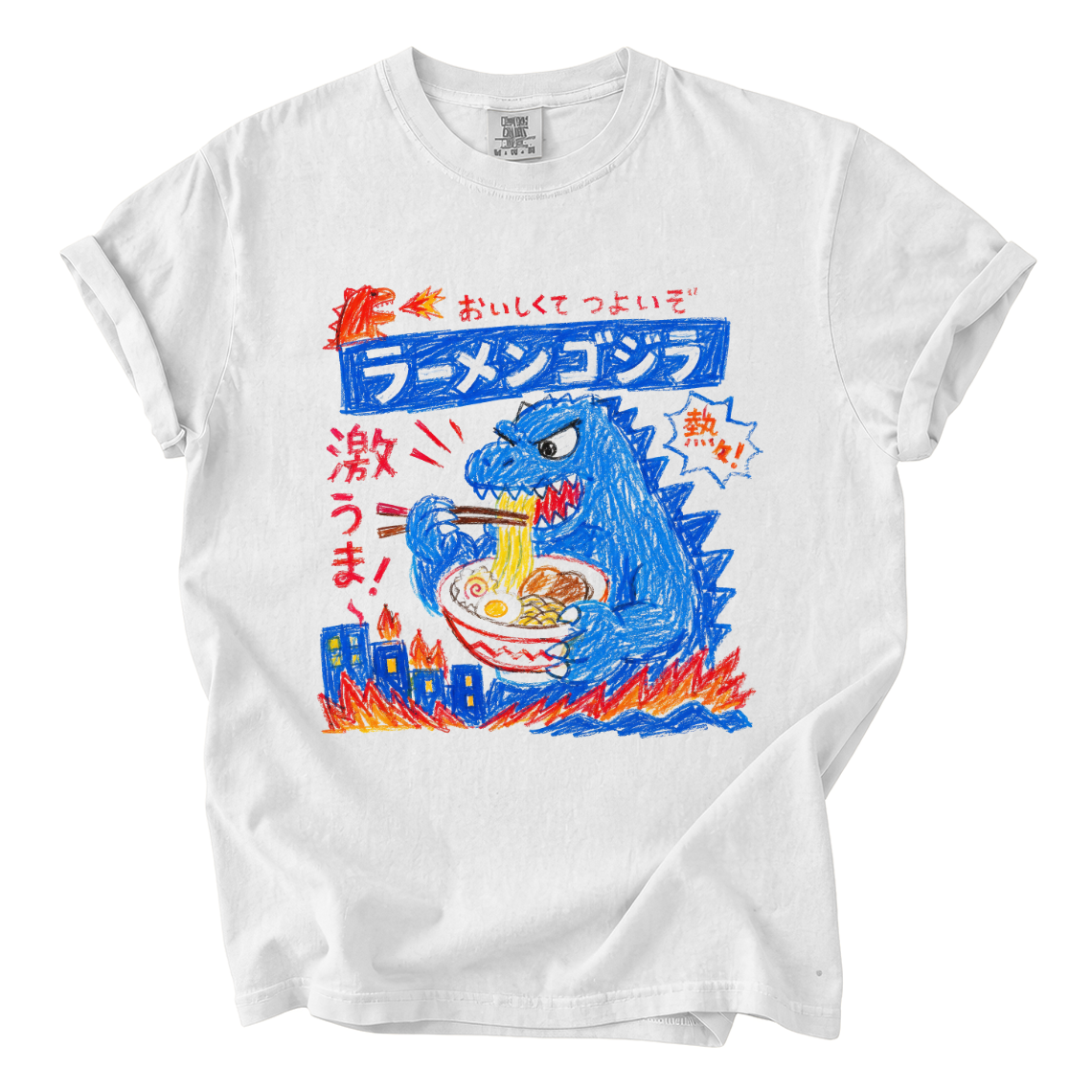 Godzilla Eating Ramen Shirt – Funny Hand-Drawn Comfort Colors Tee