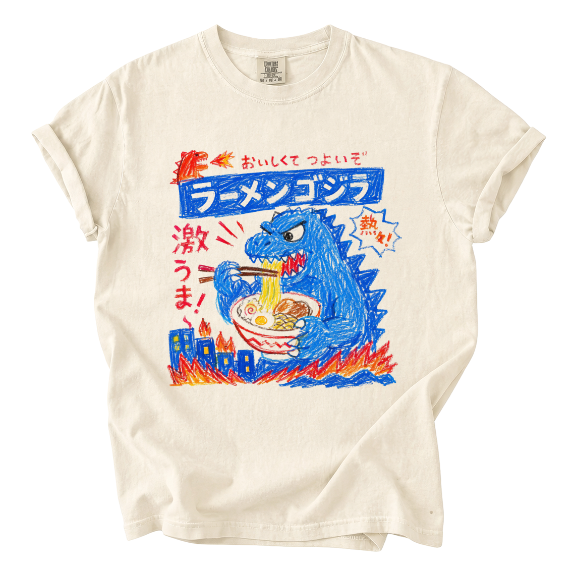 Godzilla Eating Ramen Shirt – Funny Hand-Drawn Comfort Colors Tee