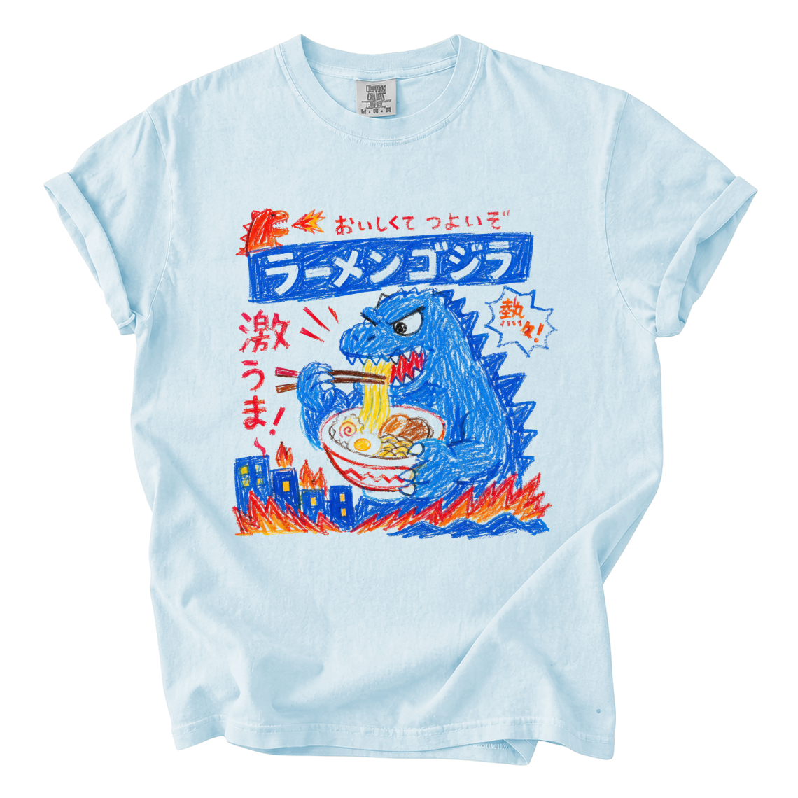 Godzilla Eating Ramen Shirt – Funny Hand-Drawn Comfort Colors Tee
