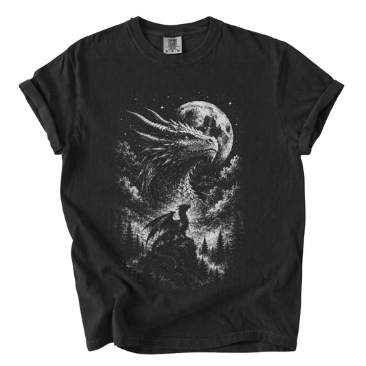 Moonlit Dragon Shirt – Dark Fantasy Comfort Colors Graphic Tee