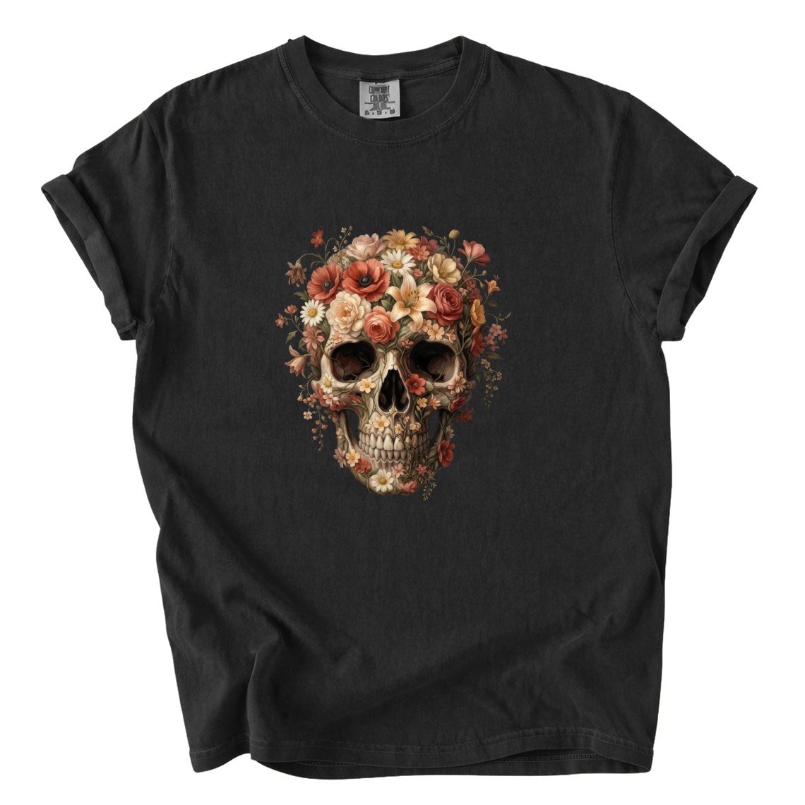 Floral Skull Shirt – Gothic Botanical Comfort Colors Graphic Tee