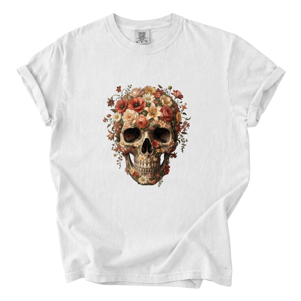 Floral Skull Shirt – Gothic Botanical Comfort Colors Graphic Tee