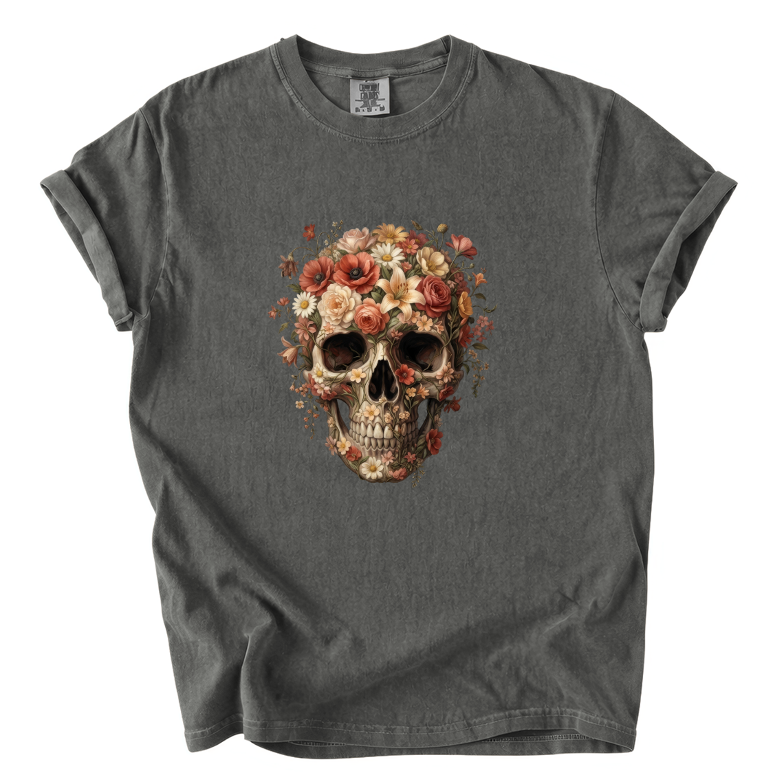 Floral Skull Shirt – Gothic Botanical Comfort Colors Graphic Tee