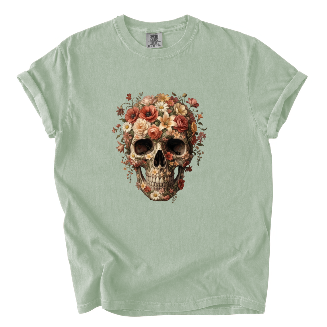 Floral Skull Shirt – Gothic Botanical Comfort Colors Graphic Tee