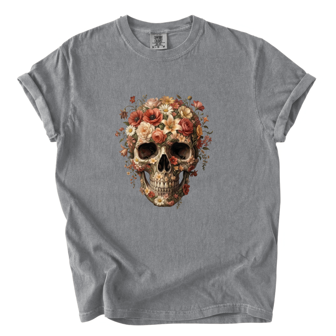 Floral Skull Shirt – Gothic Botanical Comfort Colors Graphic Tee