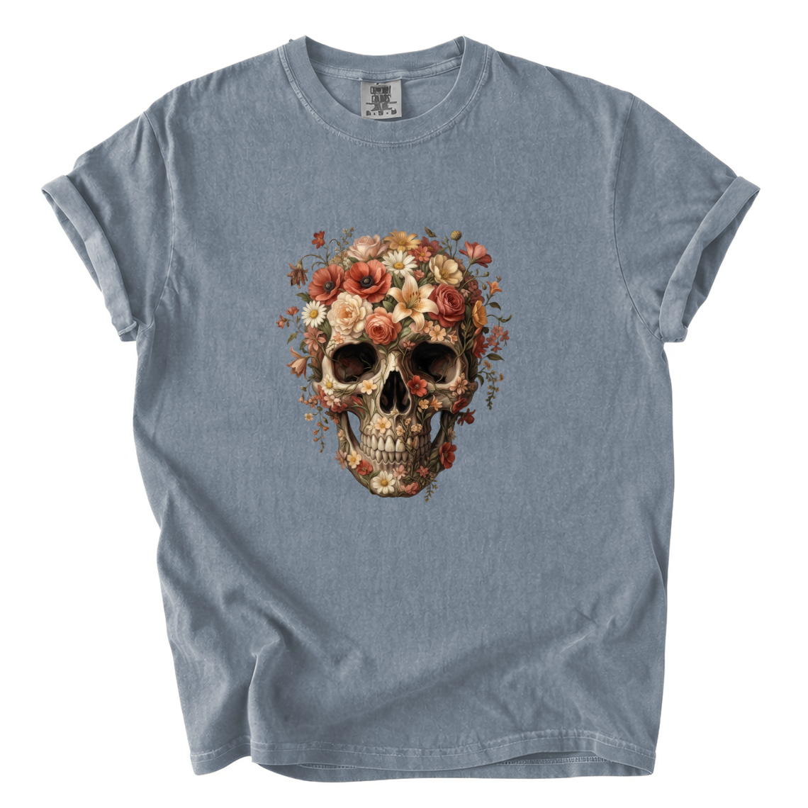 Floral Skull Shirt – Gothic Botanical Comfort Colors Graphic Tee