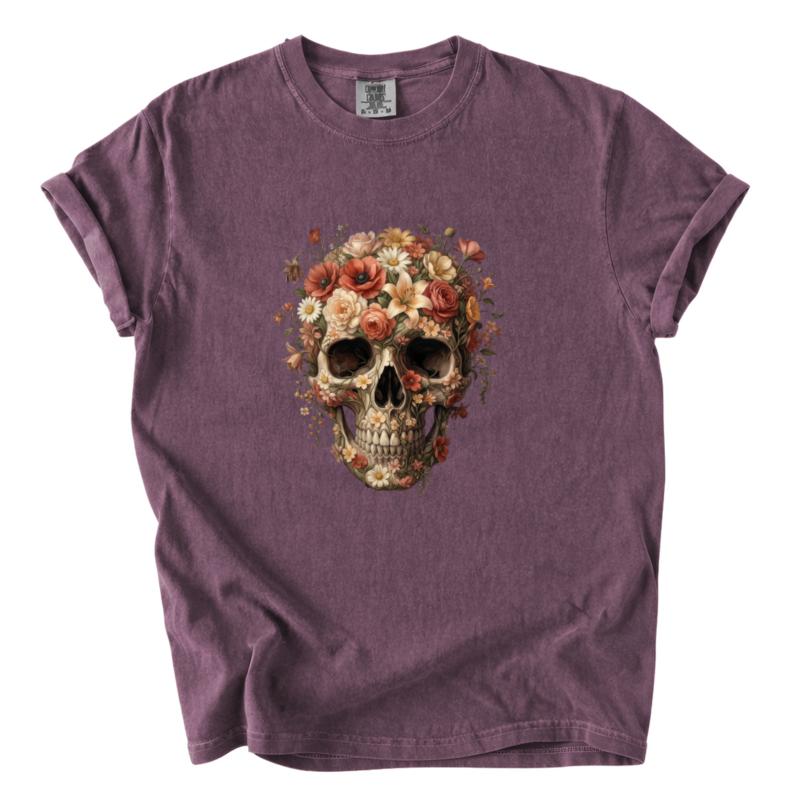 Floral Skull Shirt – Gothic Botanical Comfort Colors Graphic Tee