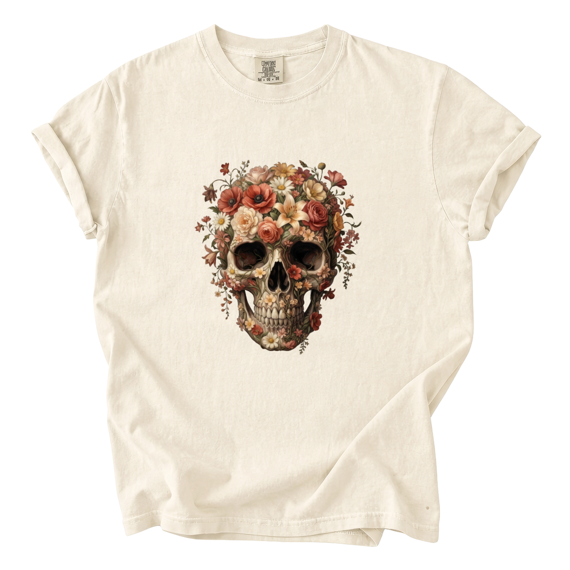 Floral Skull Shirt – Gothic Botanical Comfort Colors Graphic Tee