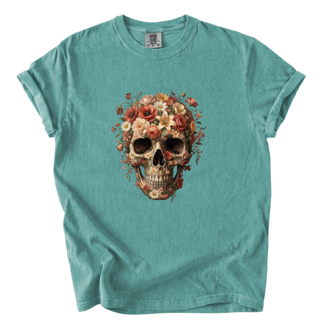 Floral Skull Shirt – Gothic Botanical Comfort Colors Graphic Tee