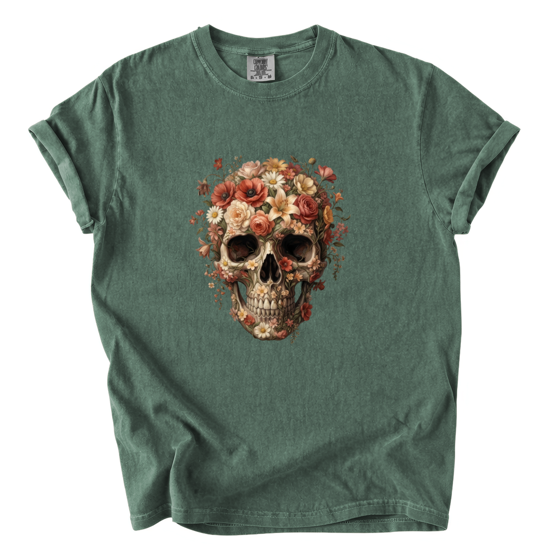 Floral Skull Shirt – Gothic Botanical Comfort Colors Graphic Tee