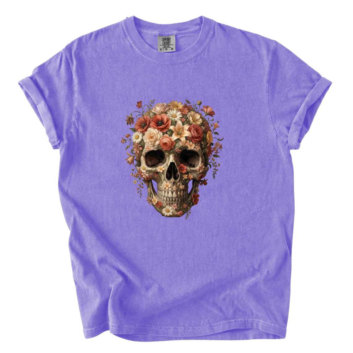 Floral Skull Shirt – Gothic Botanical Comfort Colors Graphic Tee