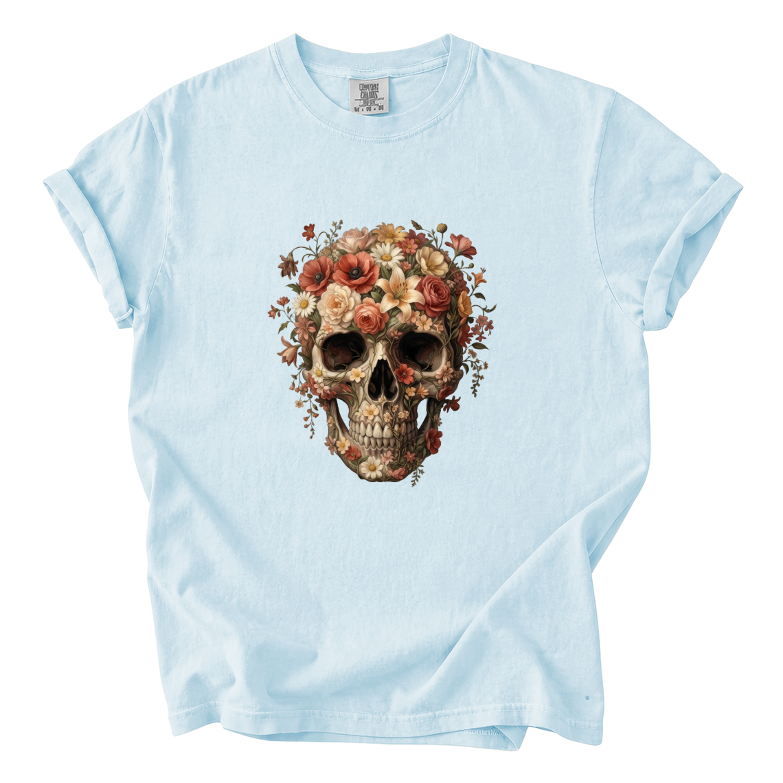 Floral Skull Shirt – Gothic Botanical Comfort Colors Graphic Tee