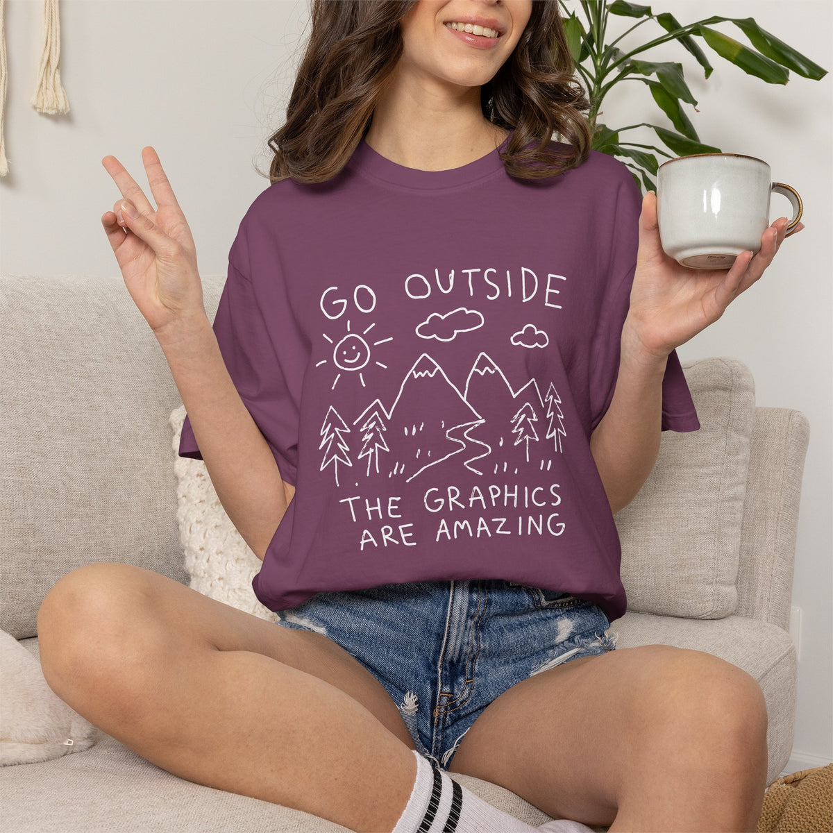 Go Outside The Graphics Are Amazing Comfort Colors T-Shirt | Funny Gamer Hiking Tee
