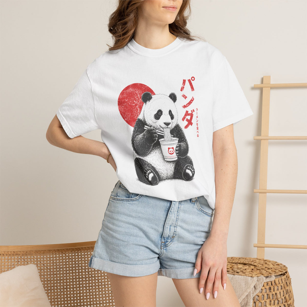 Panda Eating Ramen Comfort Colors T-Shirt | Cute Japanese Noodle Graphic Tee