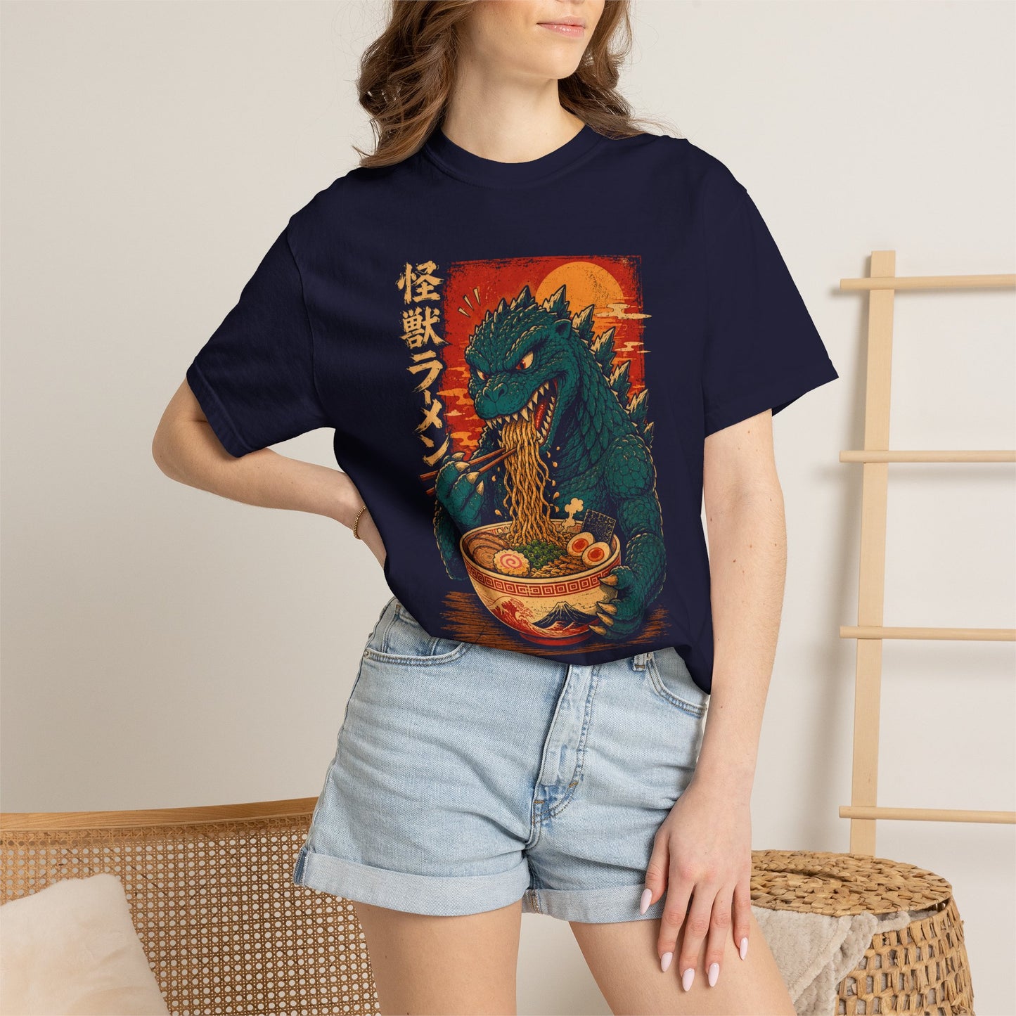 Kaiju Eating Ramen Comfort Colors T-Shirt | Japanese Monster Noodle Graphic Tee