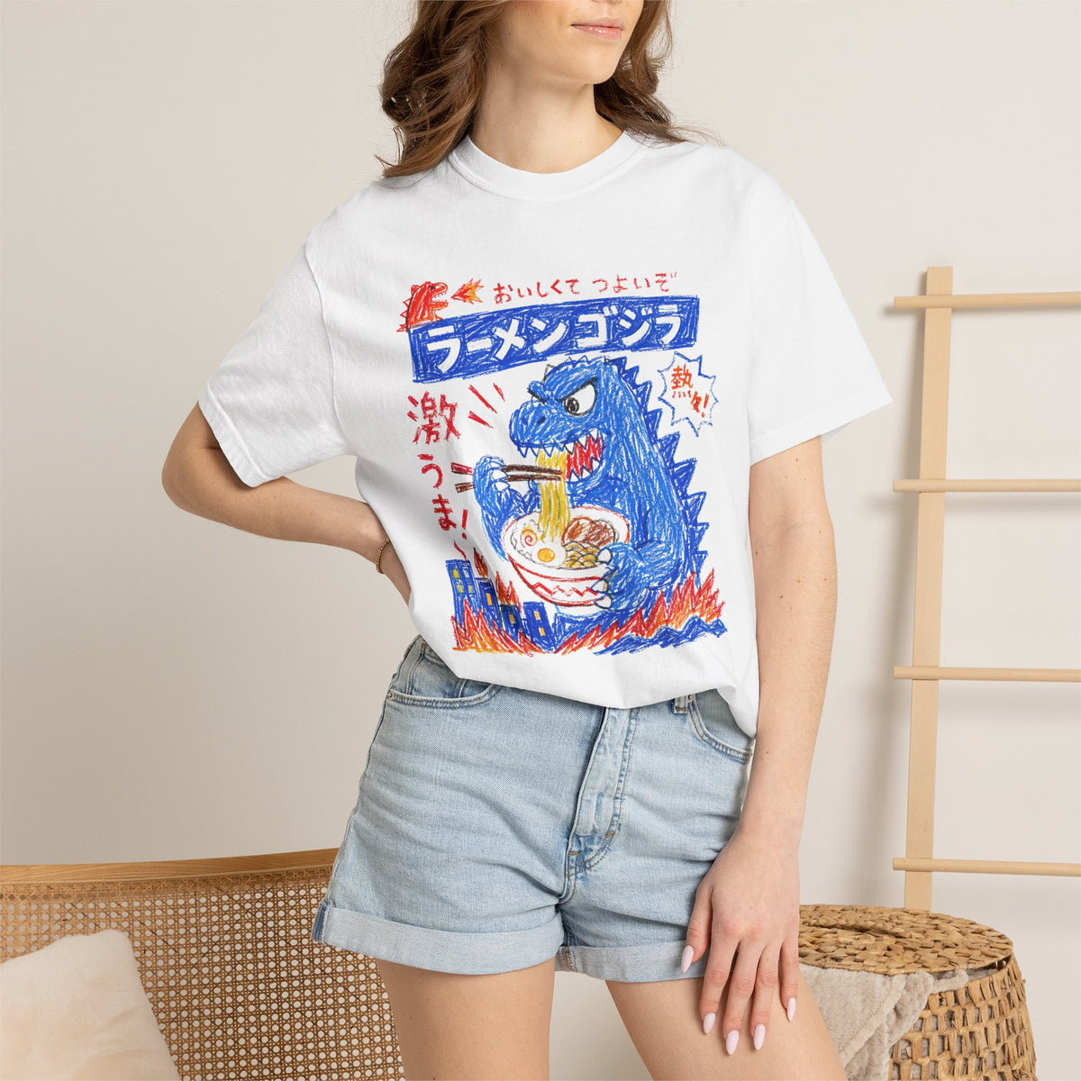 Godzilla Eating Ramen Shirt – Funny Hand-Drawn Comfort Colors Tee