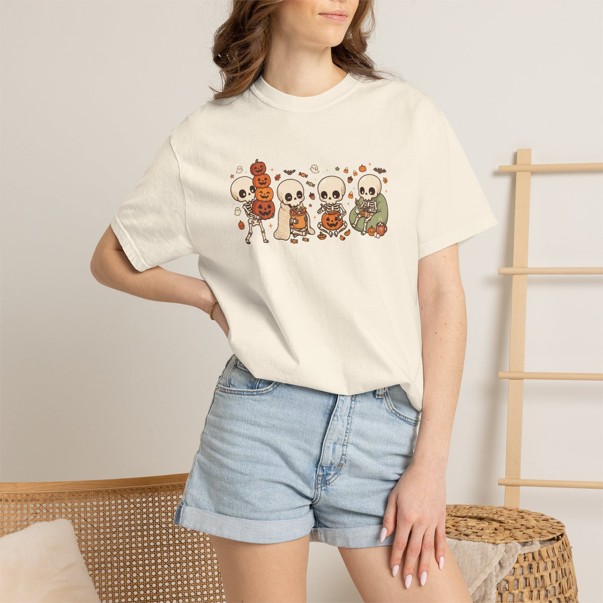 Cute Skeleton Halloween Shirt – Cozy Spooky Comfort Colors Graphic Tee